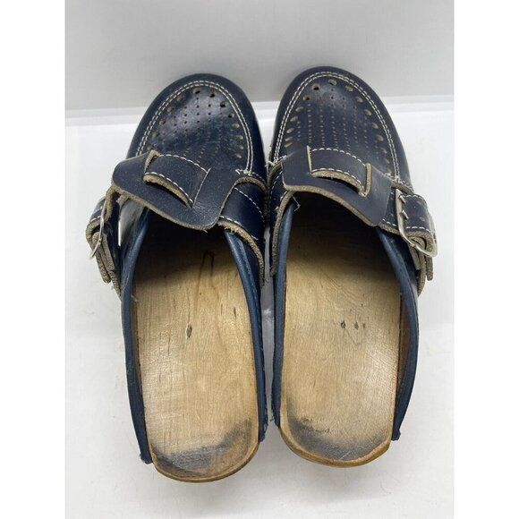 BASTAD ORIGINAL Swedish Wooden Clogs Women's Blue Leather Buckle Slip-on EU 36 6 - Picture 6 of 7
